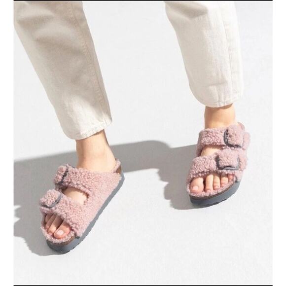 Birkenstock Papillio Sandals Teddy Pink Arizona Big Buckle Shearling EU 40/US 9 - Picture 1 of 9